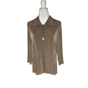 Chico's Traverlers Long Sleeve Tan Top - Size 1